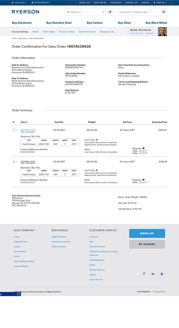 Wireframe — order confirmation