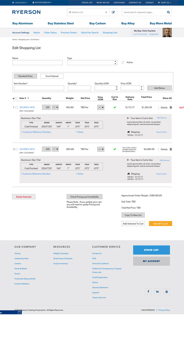 Wireframe — shopping cart