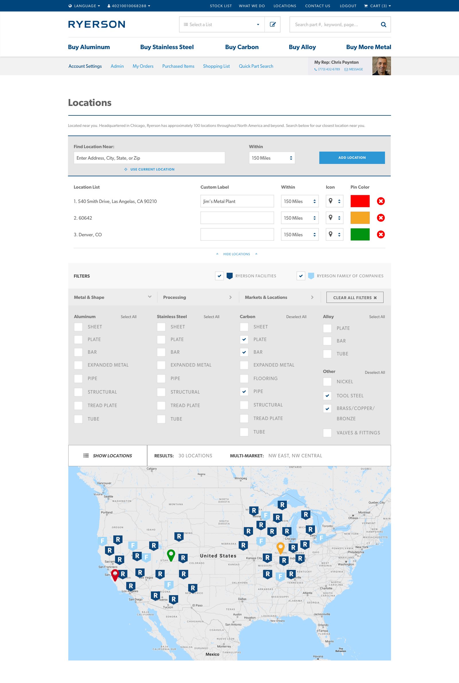 Map filters by metal type