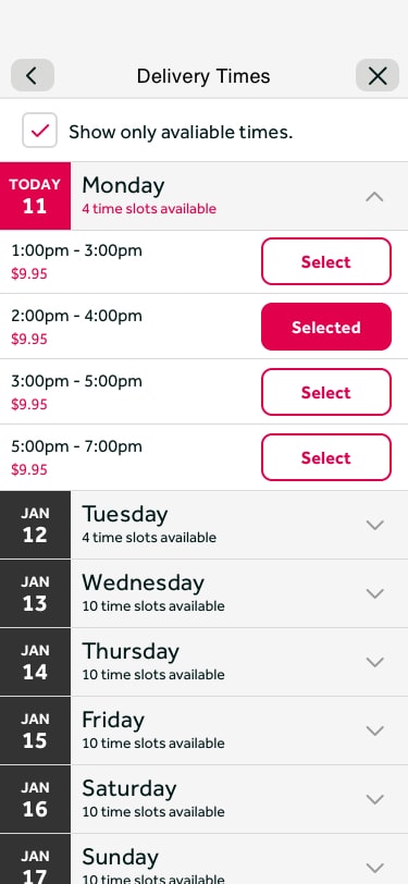 Time selector — Same Day selected