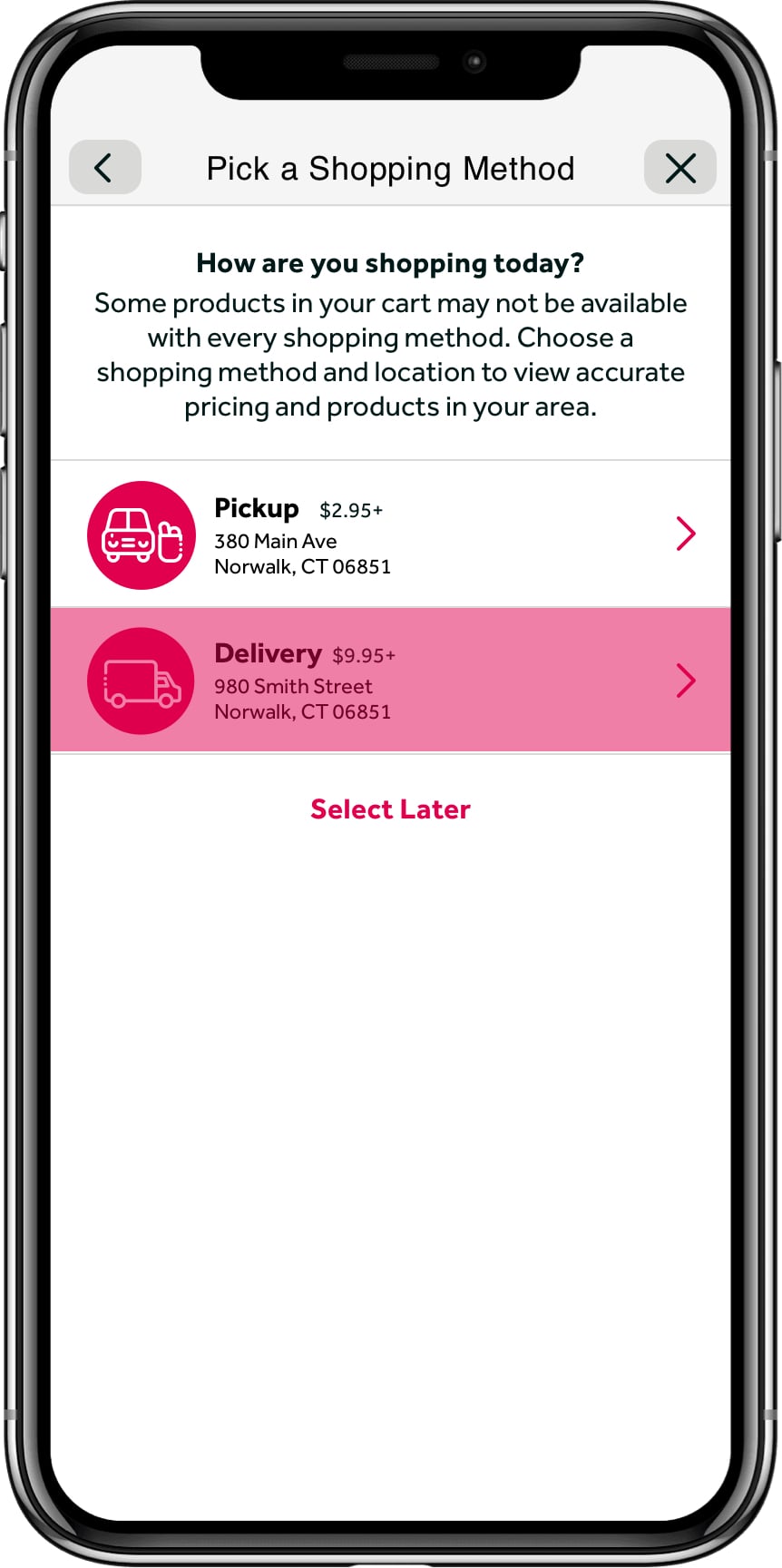 MVP prototype — method selector
