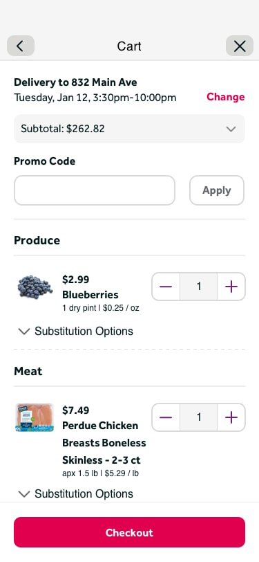 Cart — Next Day view