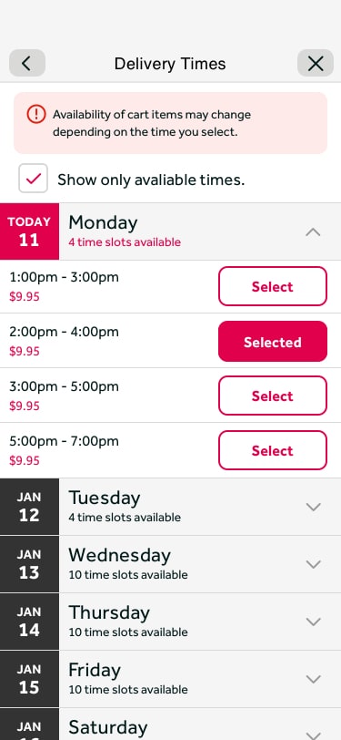 Time selector — Same Day with warning copy