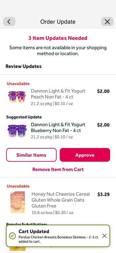 Swap multiple items — items removed or swapped