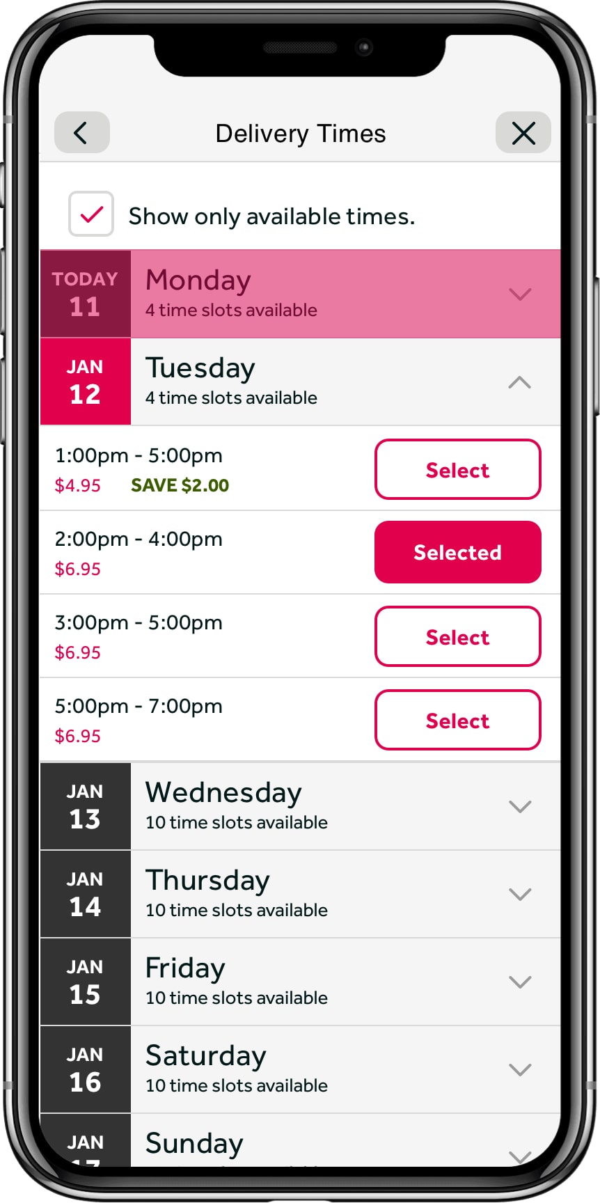 MVP prototype — slot selector, Next Day