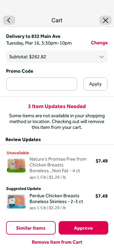 Swap in cart messaging — a few items