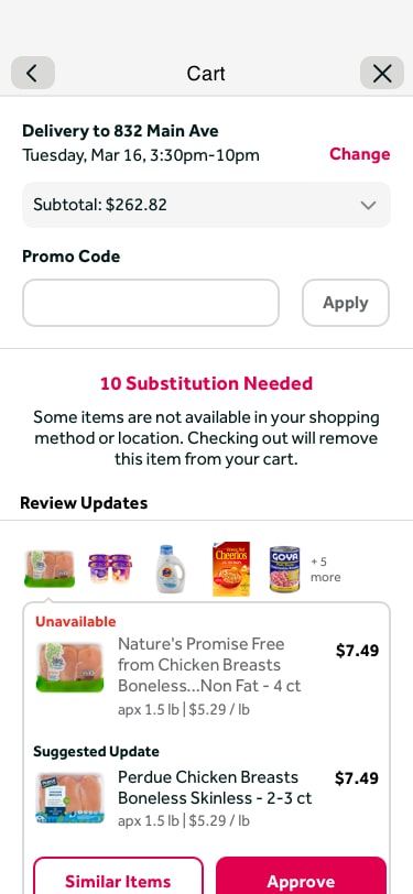 Swap in cart messaging — multiple items