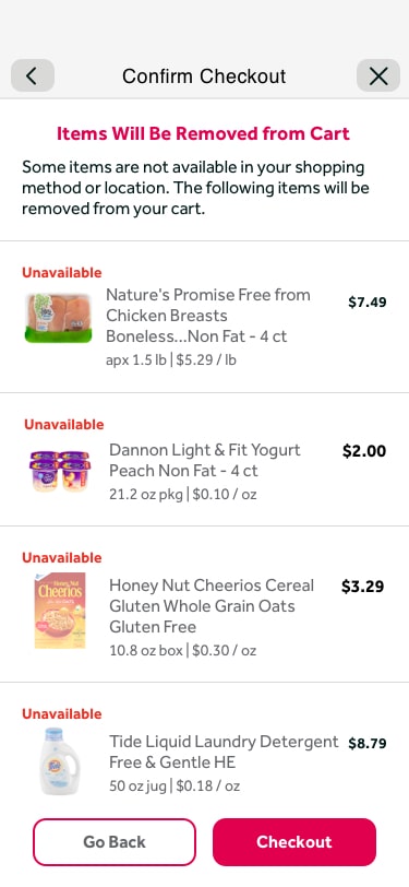 Cart — unswapped items before checkout