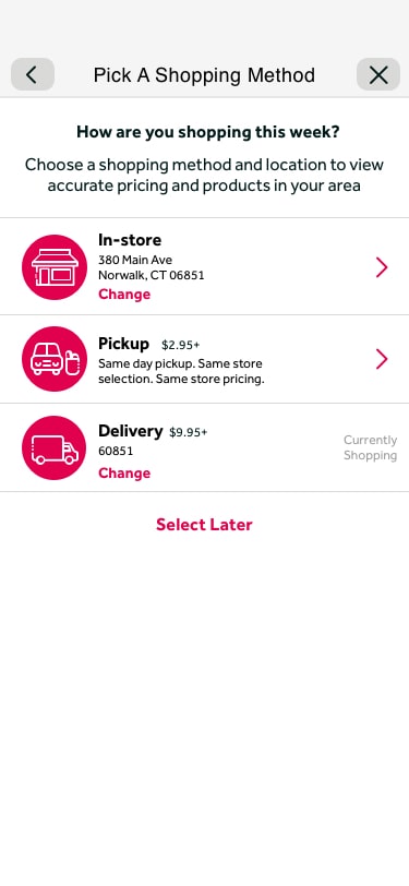 Method selector modal — selected