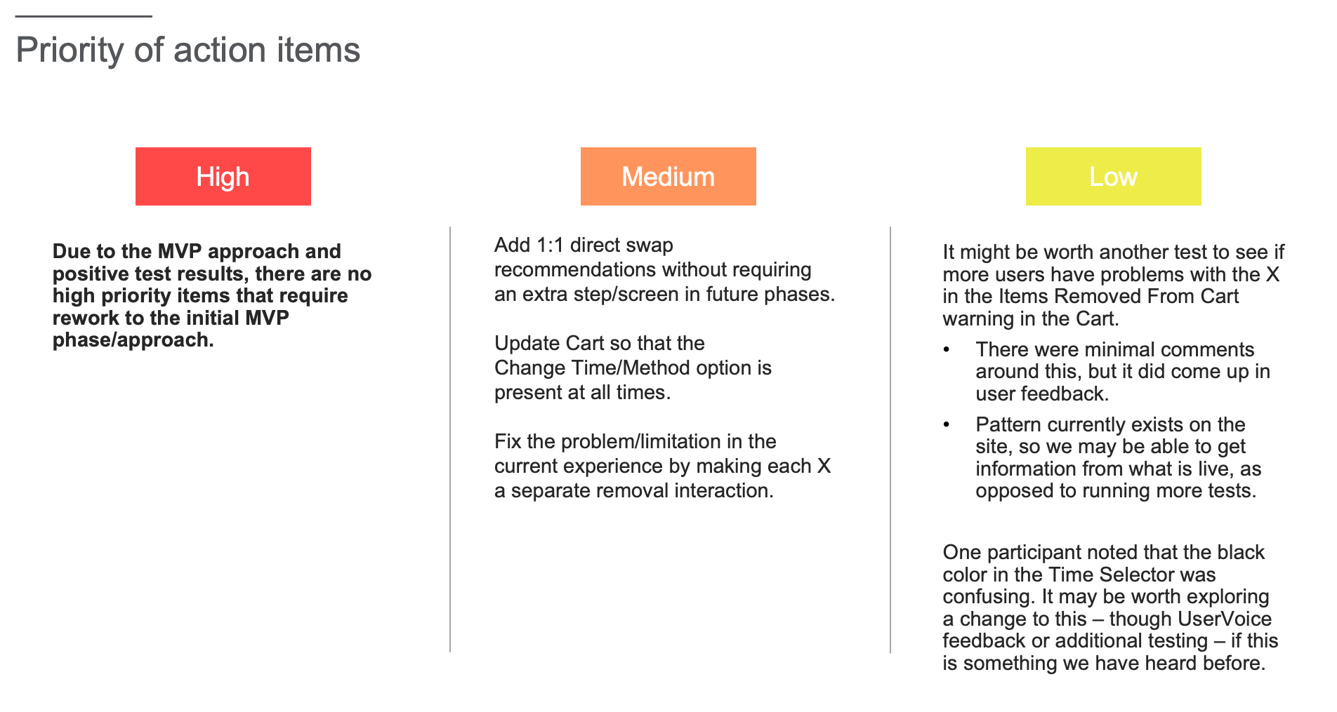 Action items and next steps documented post-testing